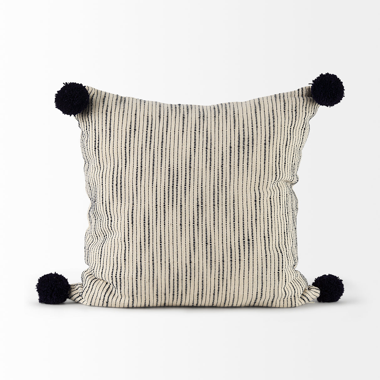 Krystal 18 x 18 Cream/Black Pom Pom Pillow Cover w/Non-Allergen Filler, Set of 2 from Mercana - Luna Furniture