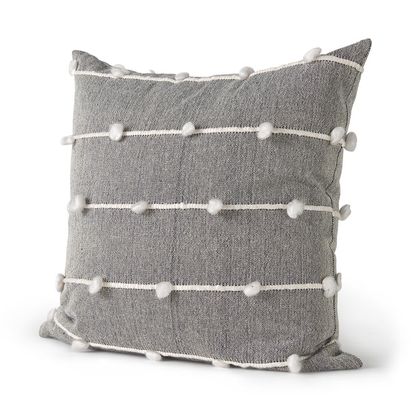 Linda 20x20 Navy And Cream With White Detail Pillow Cover w/Non-Allergen Filler, Set of 2