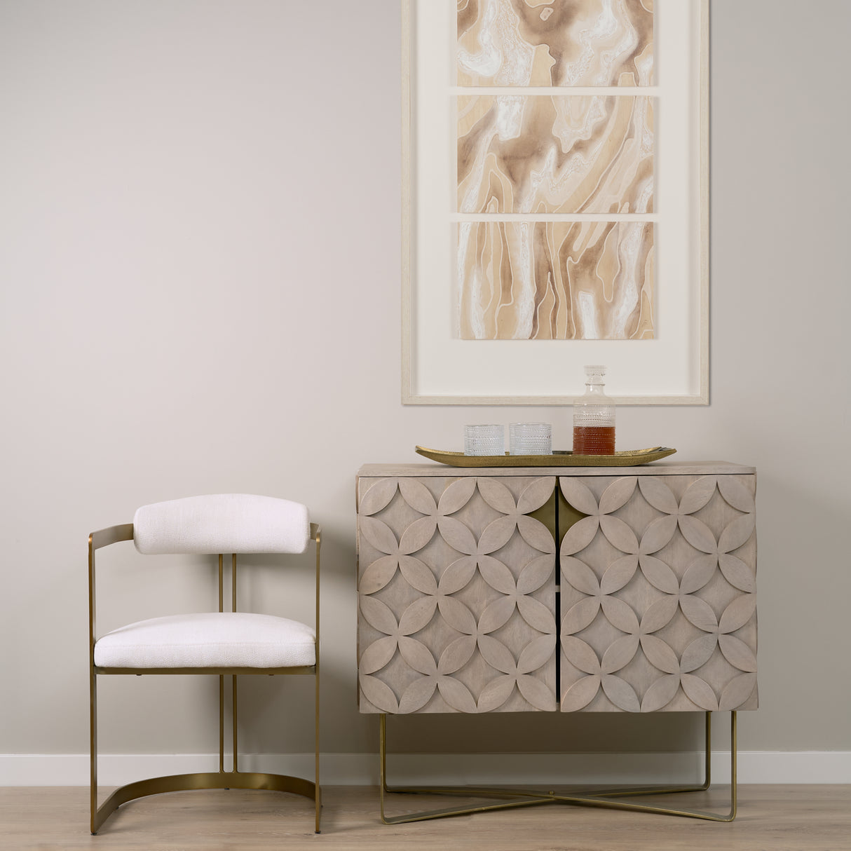 Excelsior 36.0L x 18.0W x 32.5H Light Brown Wood Gold Iron Base Accent Cabinet from Mercana - Luna Furniture