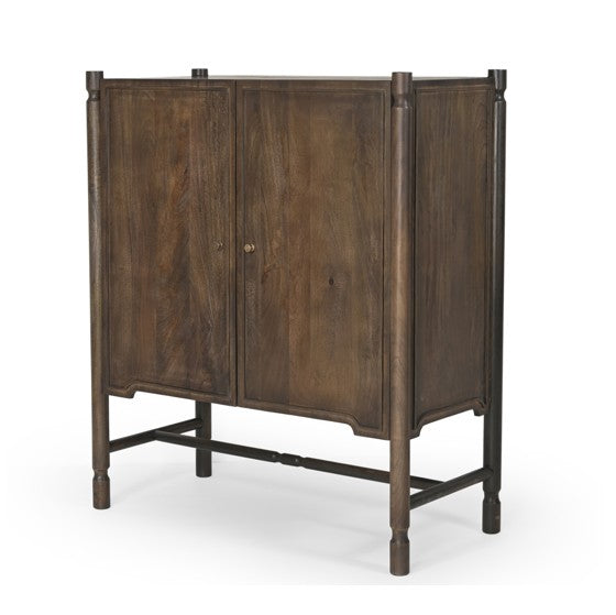 Phil Dark Brown Wood 2 Door Bar Cabinet from Mercana - Luna Furniture