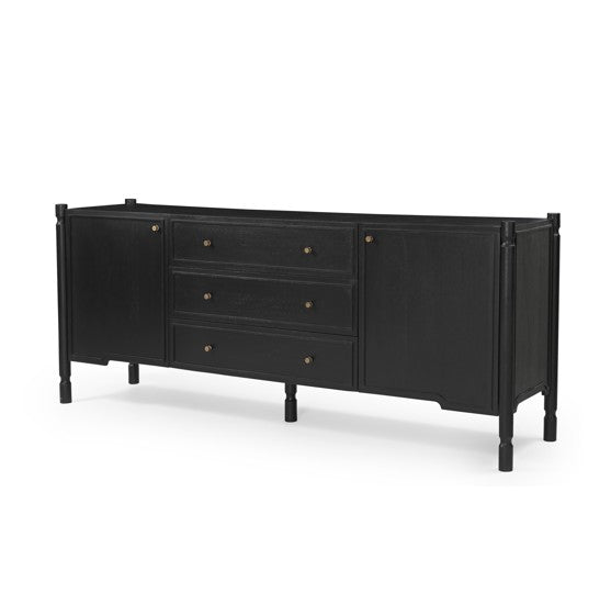Phil Black Wood 2 Door 3 Drawer Closed Sideboard from Mercana - Luna Furniture