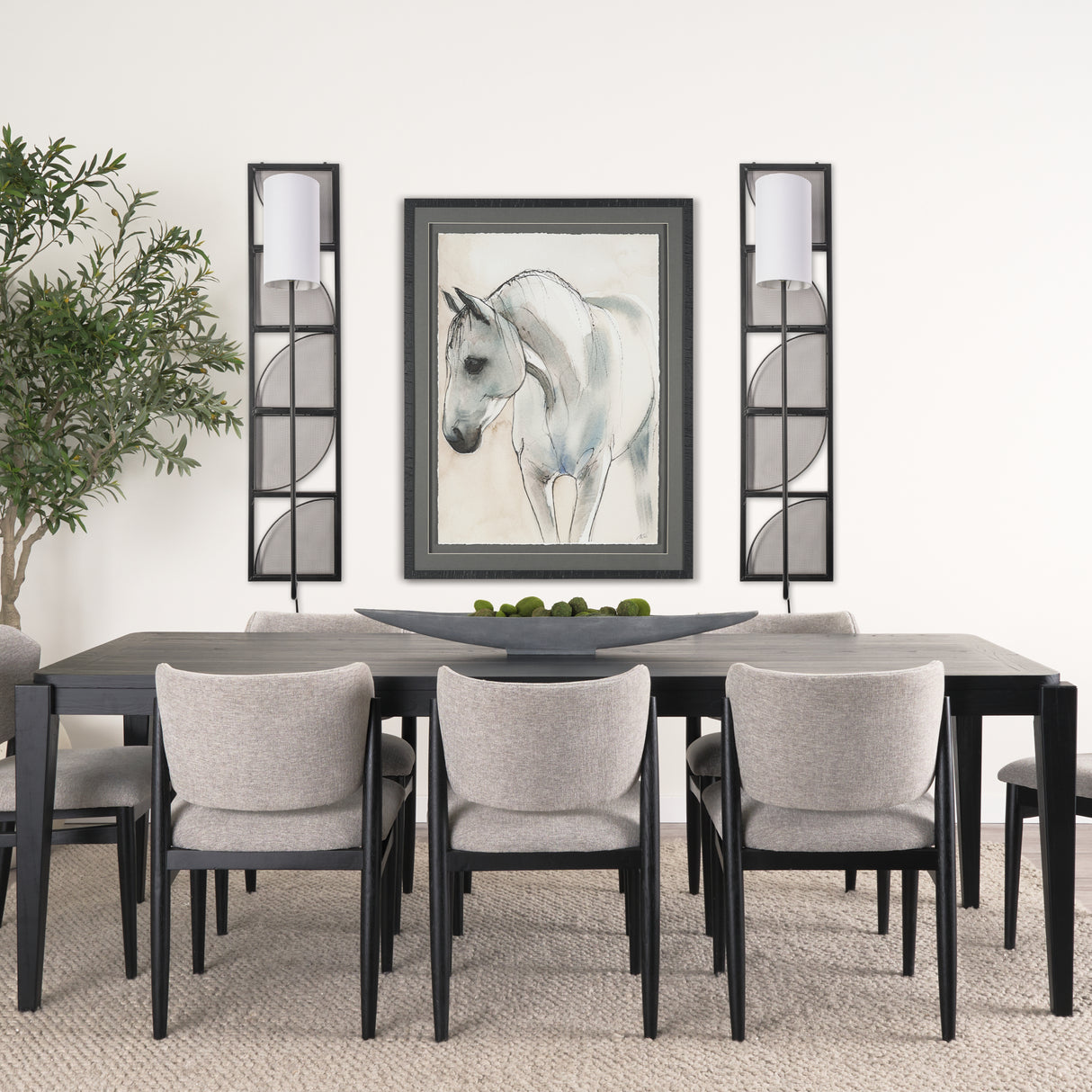 Navin 10x46.5 Black Metal Body White Fabric Shade Rectangular Wall Sconce from Mercana - Luna Furniture