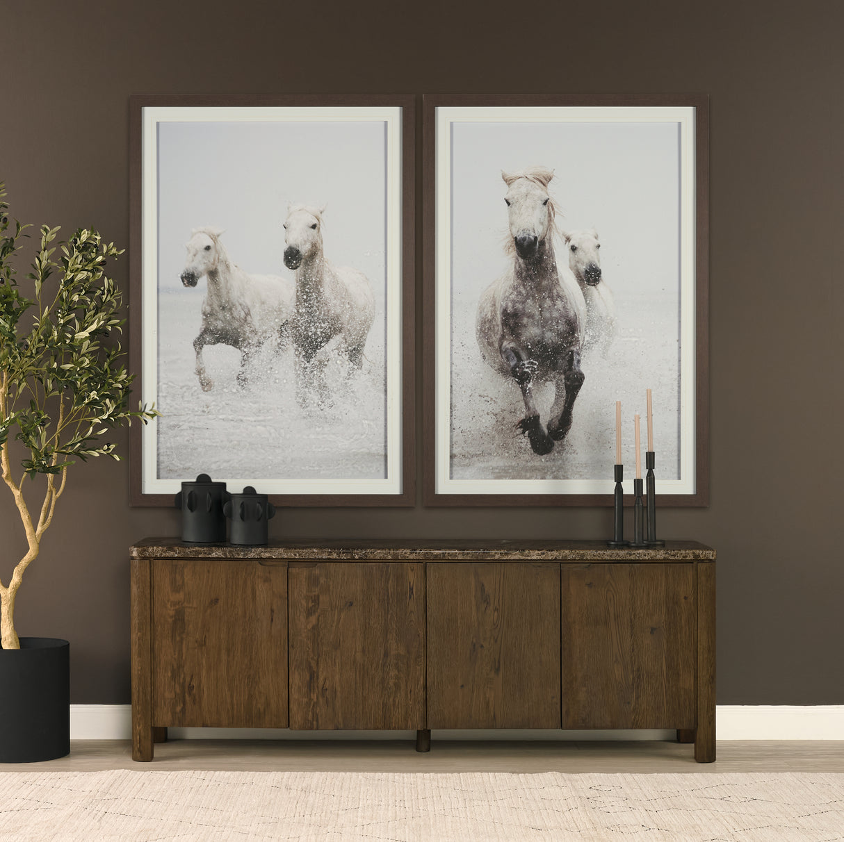 Kendrix Dark Brown Oak Wood Cappuccino Marble 4 Door Closed Sideboard from Mercana - Luna Furniture