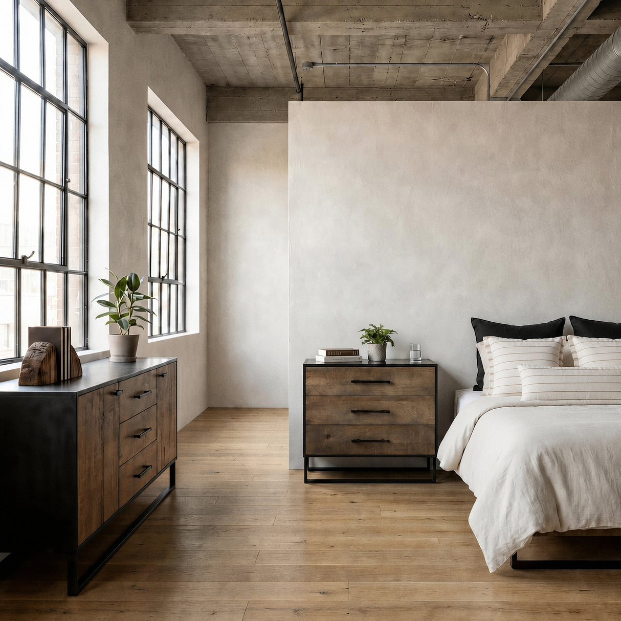 Alvin 82x20 Brown Solid Wood With Black Metal Frame 3 Drawer 2 Cabinet Door Sideboard from Mercana - Luna Furniture
