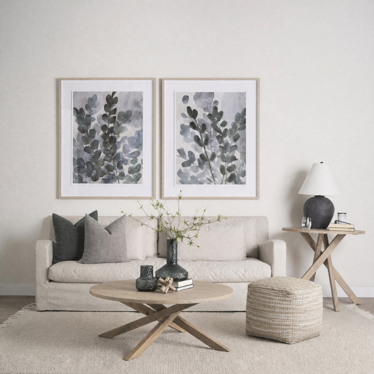Aalia 16.0L x 16.0W x 16.0H Beige Leather and Jute Pouf