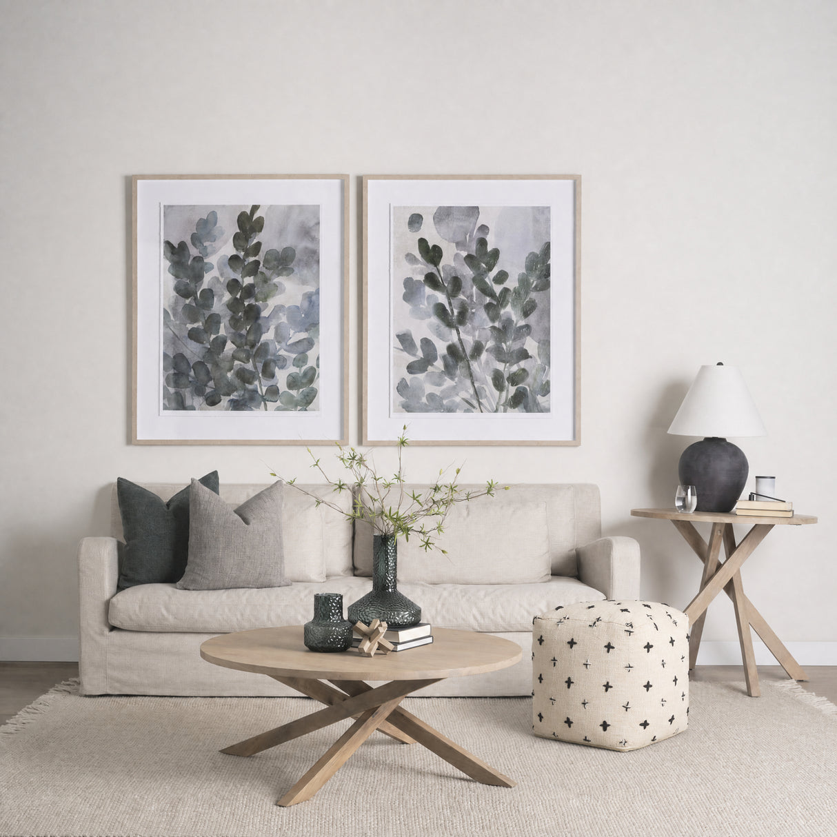 Saanvi Wool w/ Cream and Black Stitched Cross Patterned Pouf from Mercana - Luna Furniture