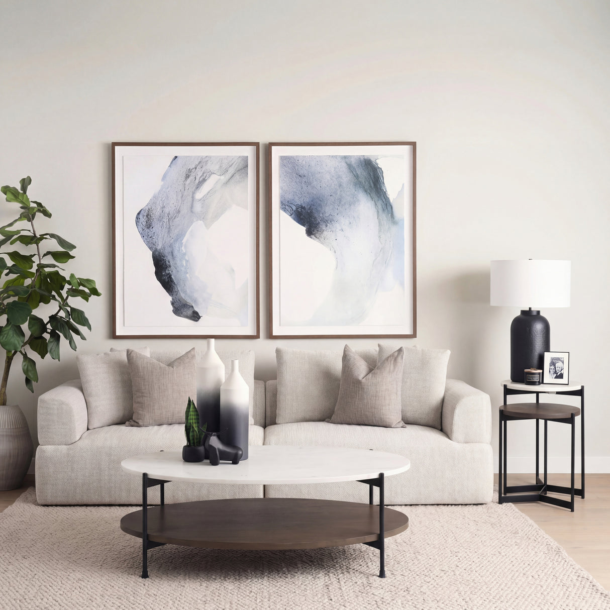 Larkin White Marble Top w/ Dark Brown Wood Shelf Oval Coffee Table from Mercana - Luna Furniture