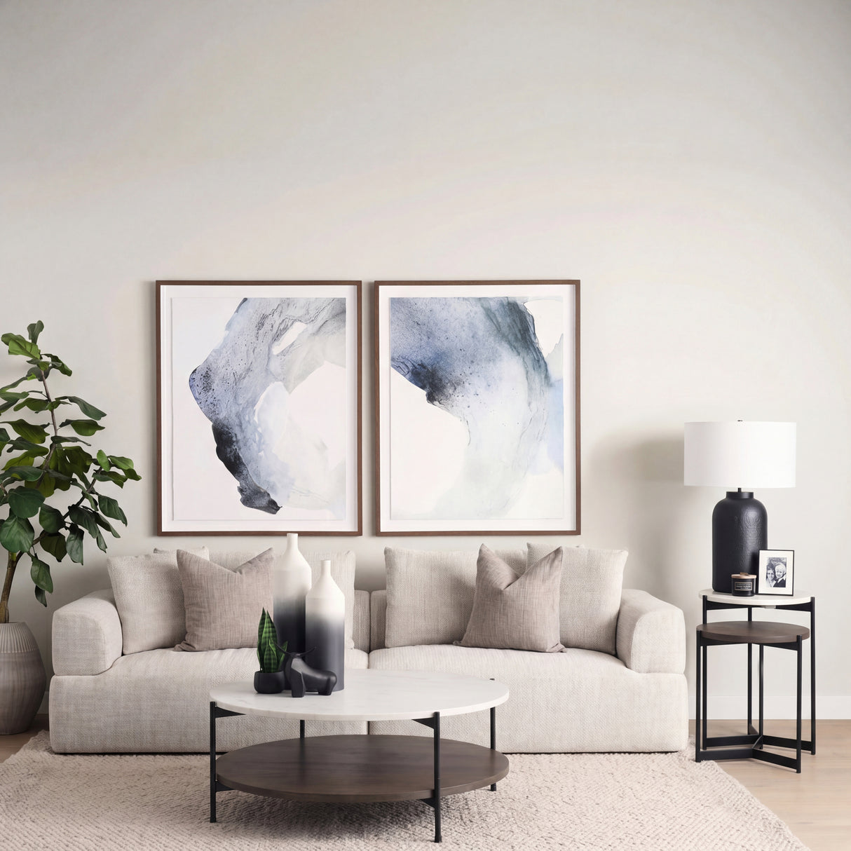 Larkin Marble & Dark Brown Wood Tabletop Nesting End/Side Tables from Mercana - Luna Furniture