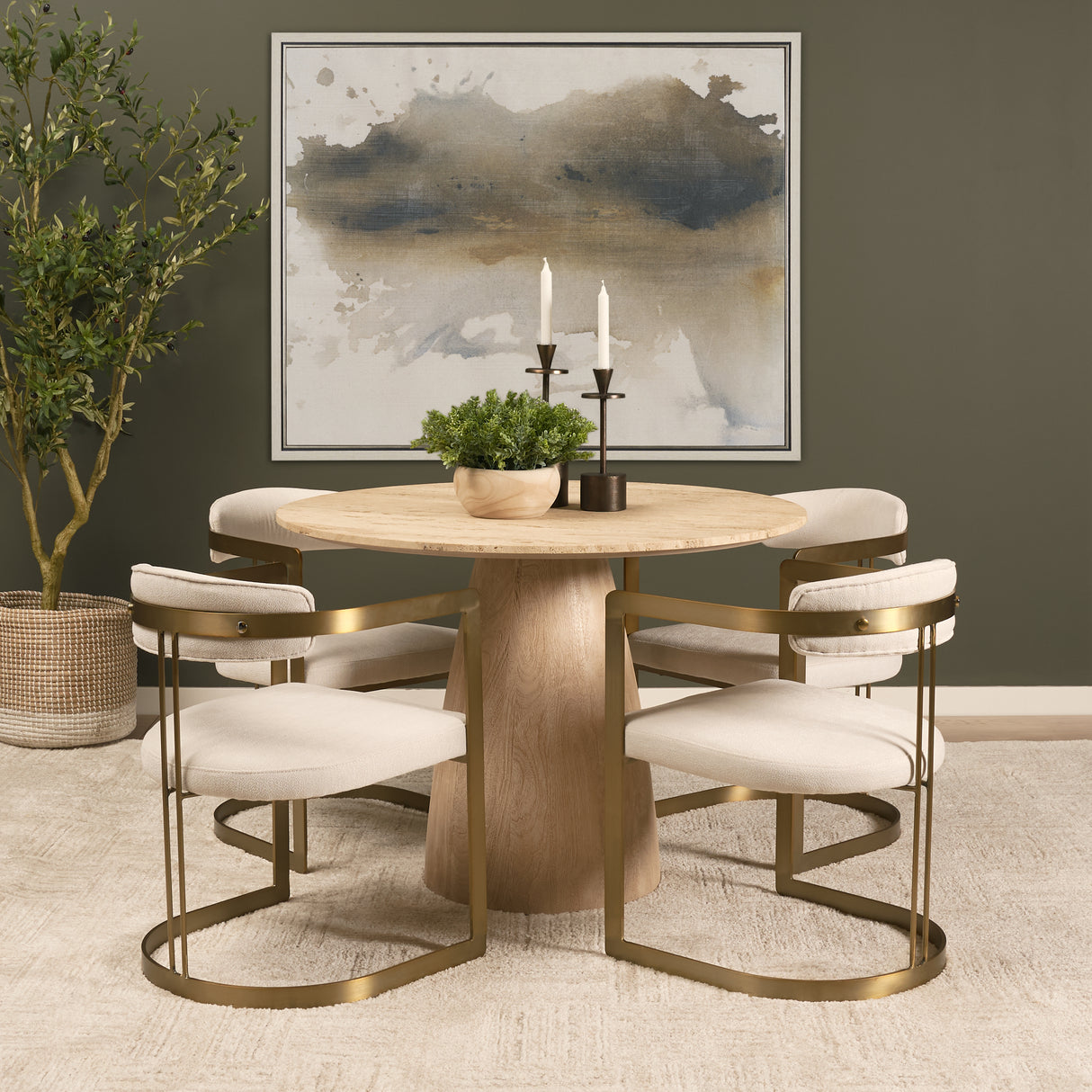Allyson 42" Light Wood Base w/ Travertine Top Dining Table from Mercana - Luna Furniture