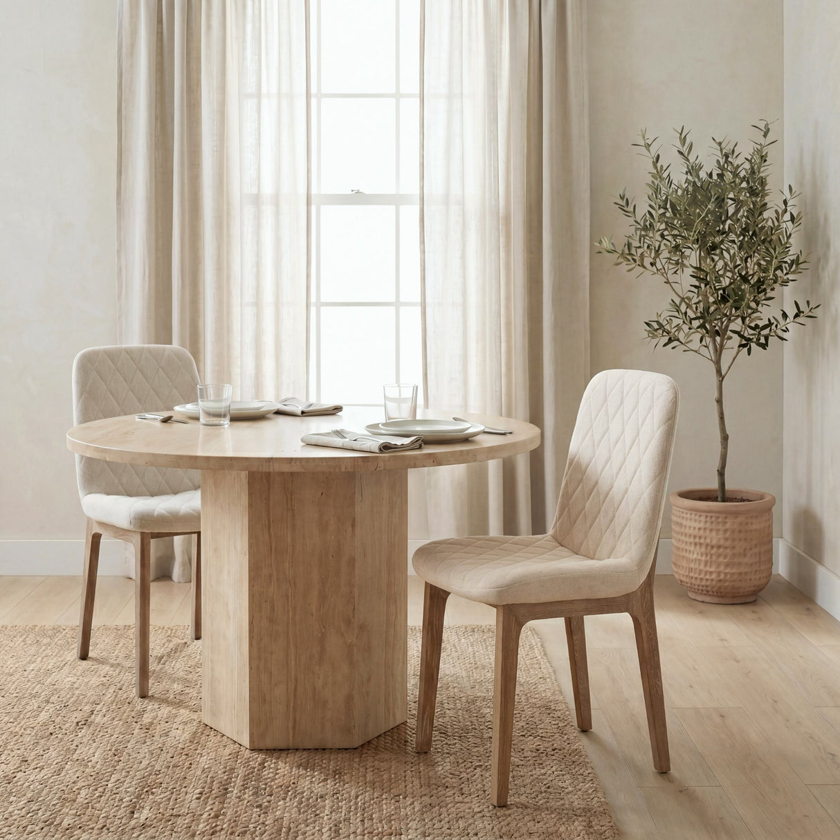 David Diamond Tuffed Cream Fabric Wrap Brown Wood Base Dining Chair, Set of 2 from Mercana - Luna Furniture