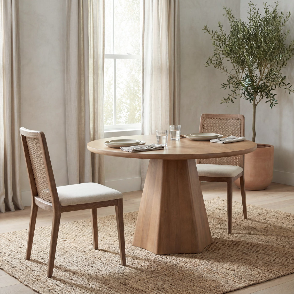 Clara Light Brown Wood W/ Cream Fabric Seat and Cane Back Armless Dining Chair, Set of 2 from Mercana - Luna Furniture