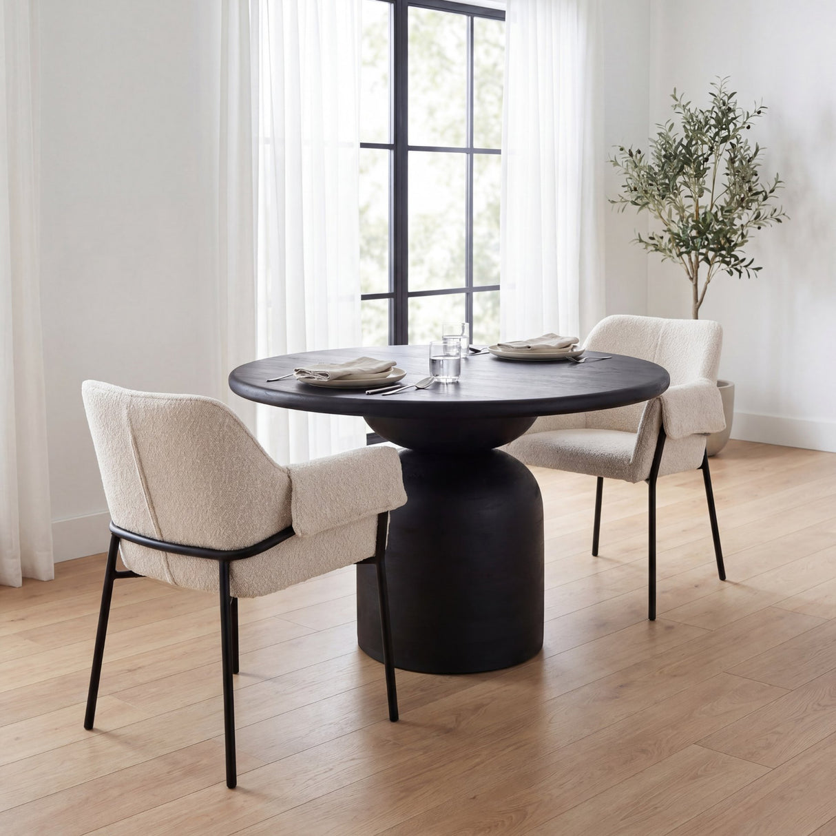 Brently Dining Chair w/ Cream Boucle Fabric & Matte Black Metal Legs, Set of 2 from Mercana - Luna Furniture