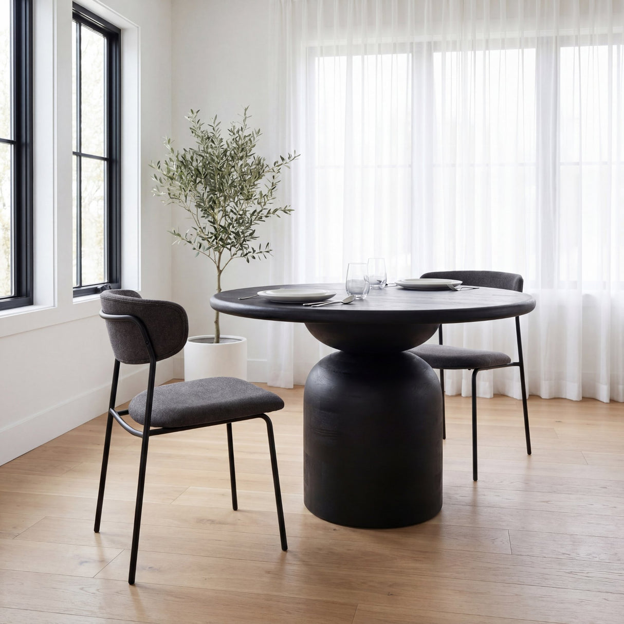 Corey Dining Chair w/ Gray Fabric & Matte Black Metal, Set of 2 from Mercana - Luna Furniture