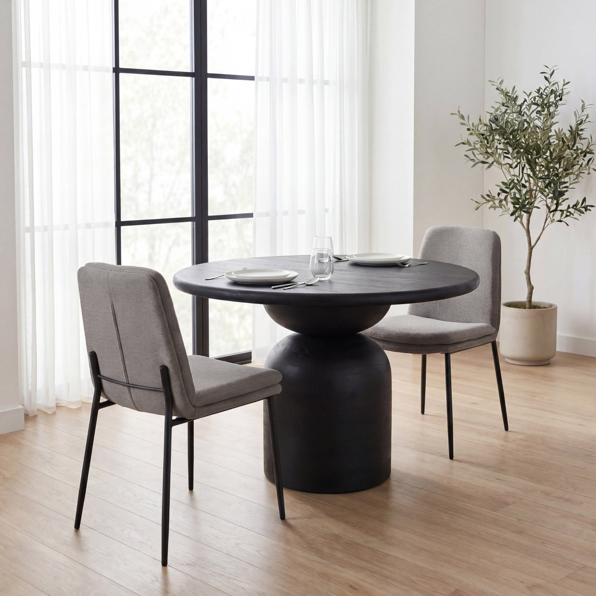 Eve Dining Chair w/ Gray Fabric & Matte Black Metal, Set of 2 from Mercana - Luna Furniture