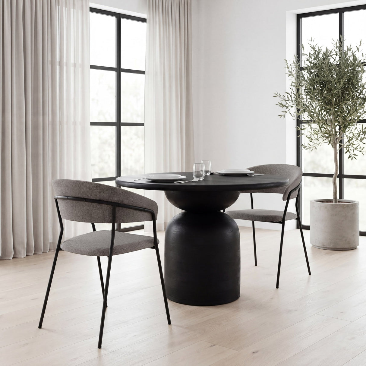 Carolyn Dining Chair w/ Gray Fabric & Matte Black Metal, Set of 2 from Mercana - Luna Furniture