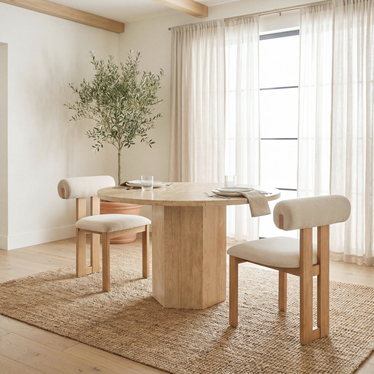Tribeca Curve Open Back Cream Chenille Tripod Frame Dining Chair, Set of 2