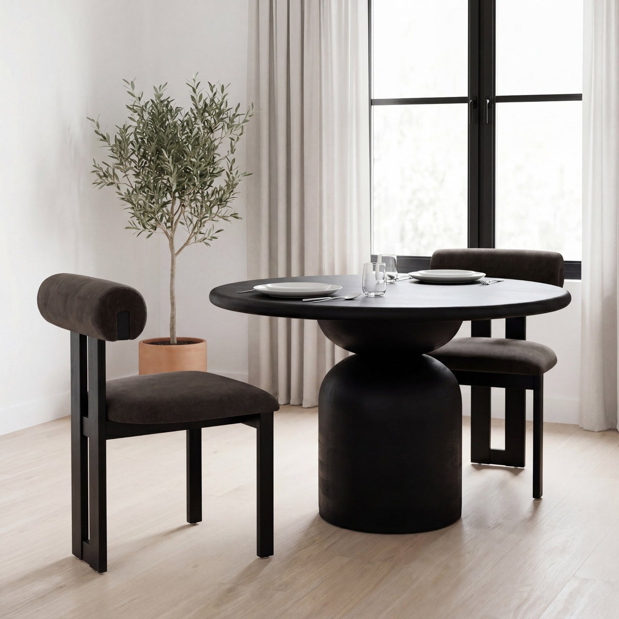 Tribeca Curve Open Back Charcoal Chenille Tripod Frame Dining Chair, Set of 2