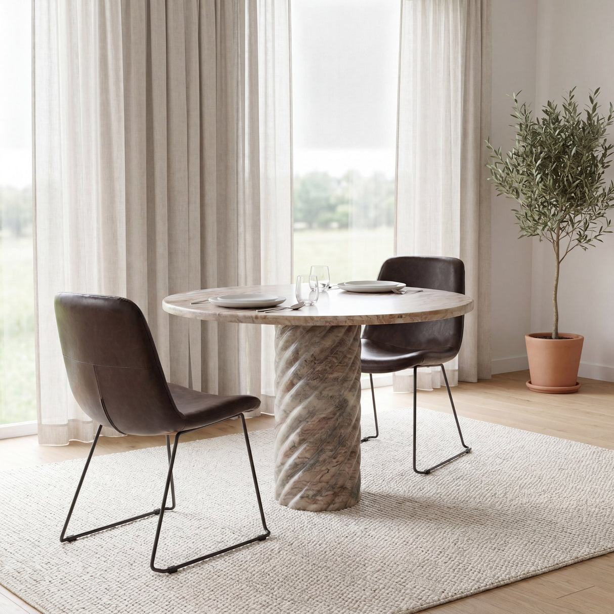 Sawyer I Dark Brown Faux-Leather Seat Black Iron Frame Dining Chair, Set of 2 from Mercana - Luna Furniture