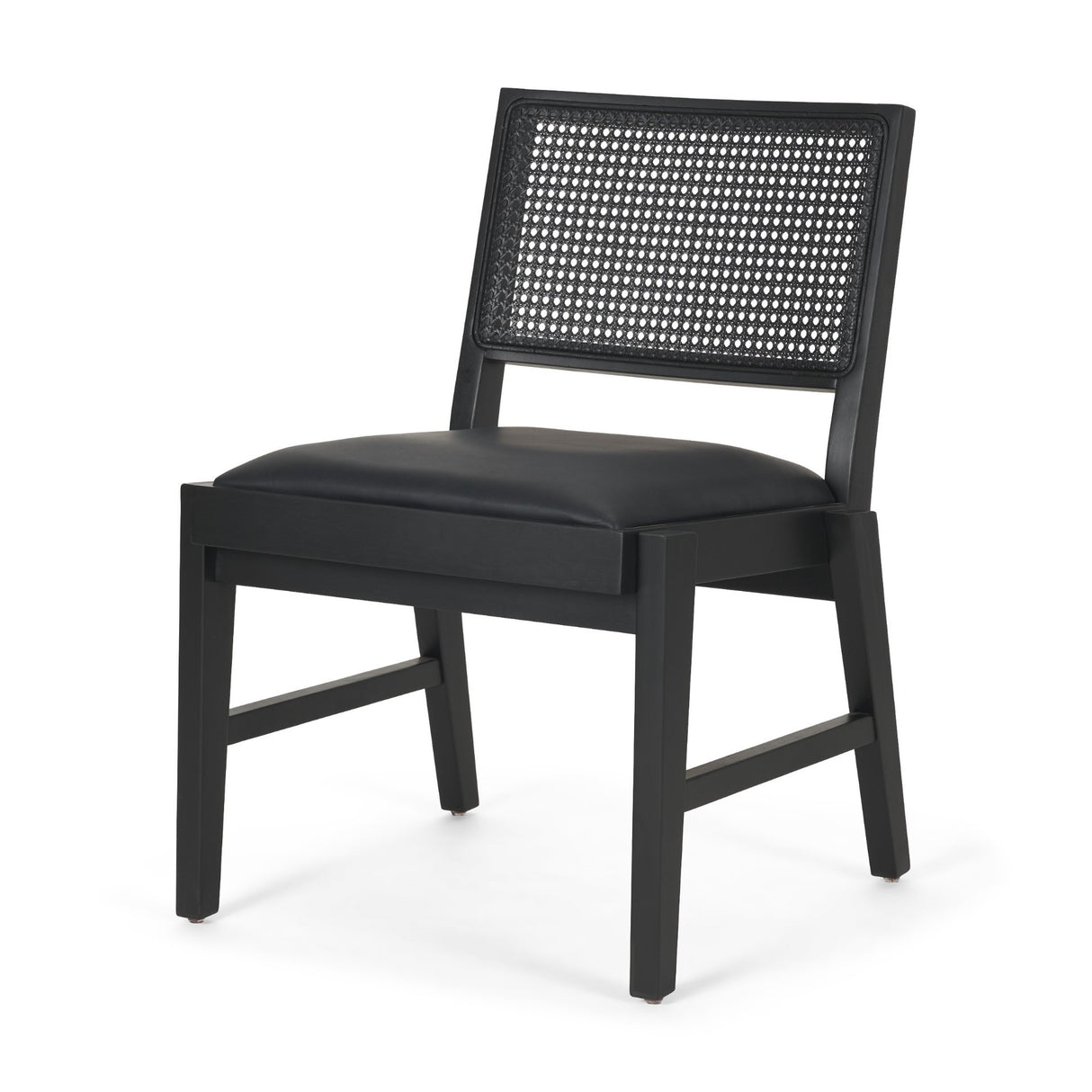 Reid Framed Black Cane Black Leather Dining Chair from Mercana - Luna Furniture