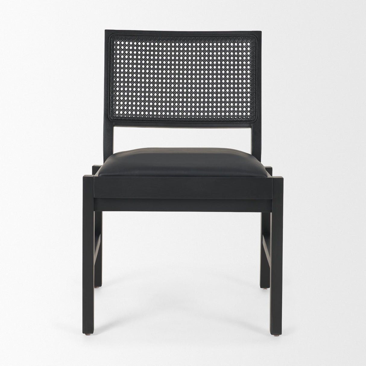 Reid Framed Black Cane Black Leather Dining Chair from Mercana - Luna Furniture