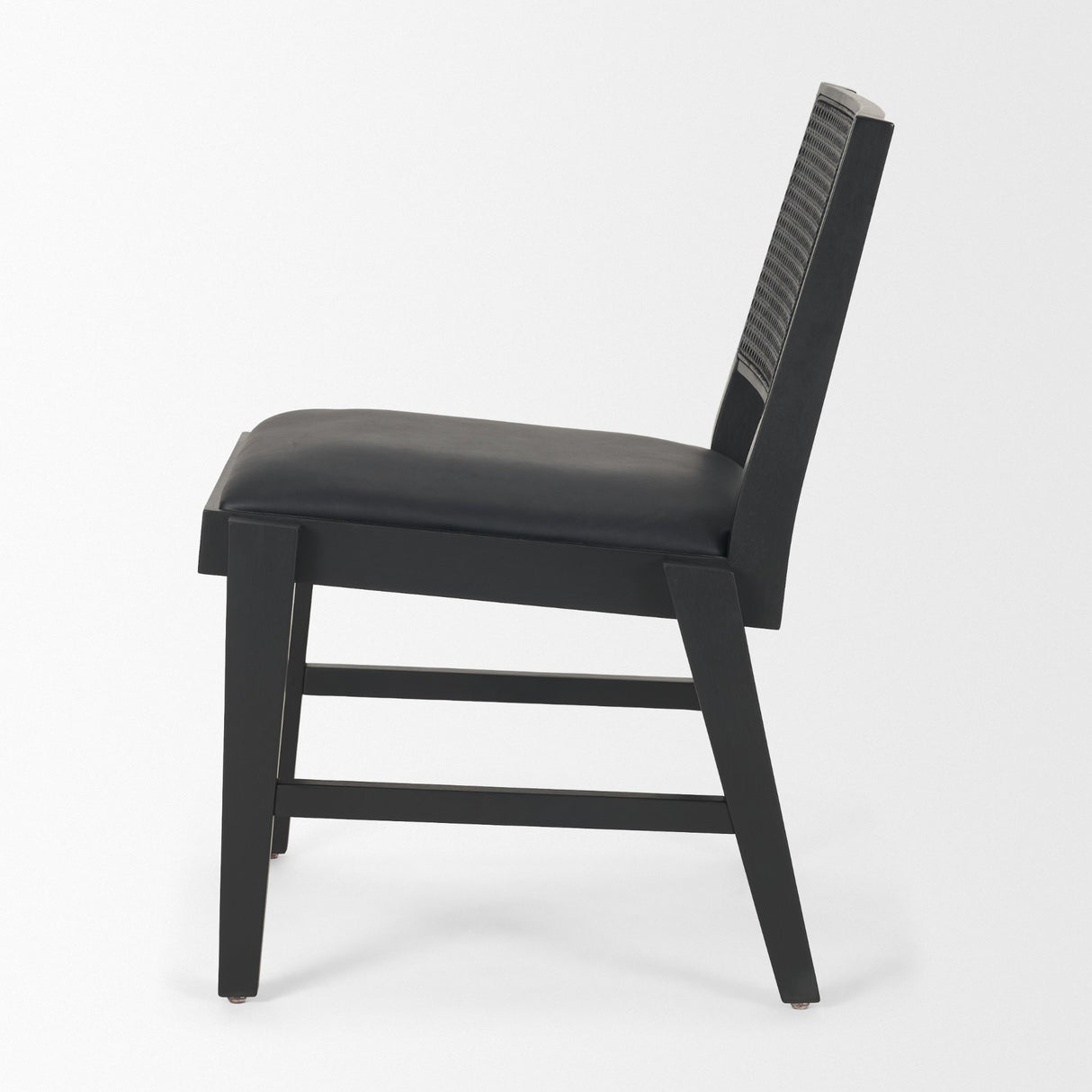 Reid Framed Black Cane Black Leather Dining Chair from Mercana - Luna Furniture