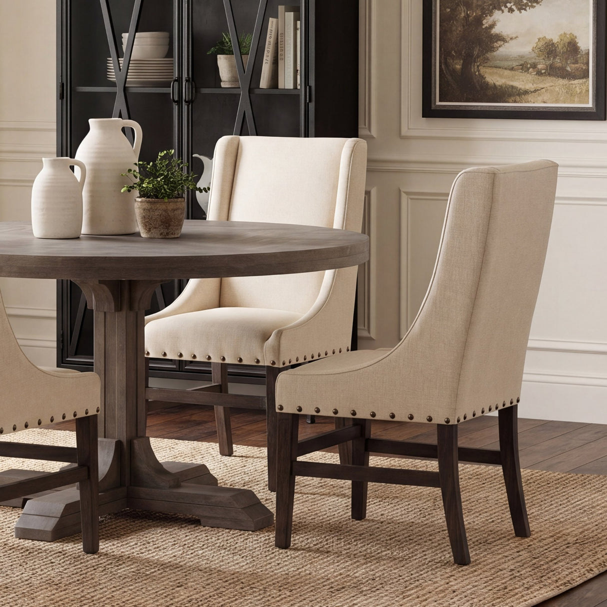 Kensington I Cream Fabric and Solid Wood Dining Chair from Mercana - Luna Furniture