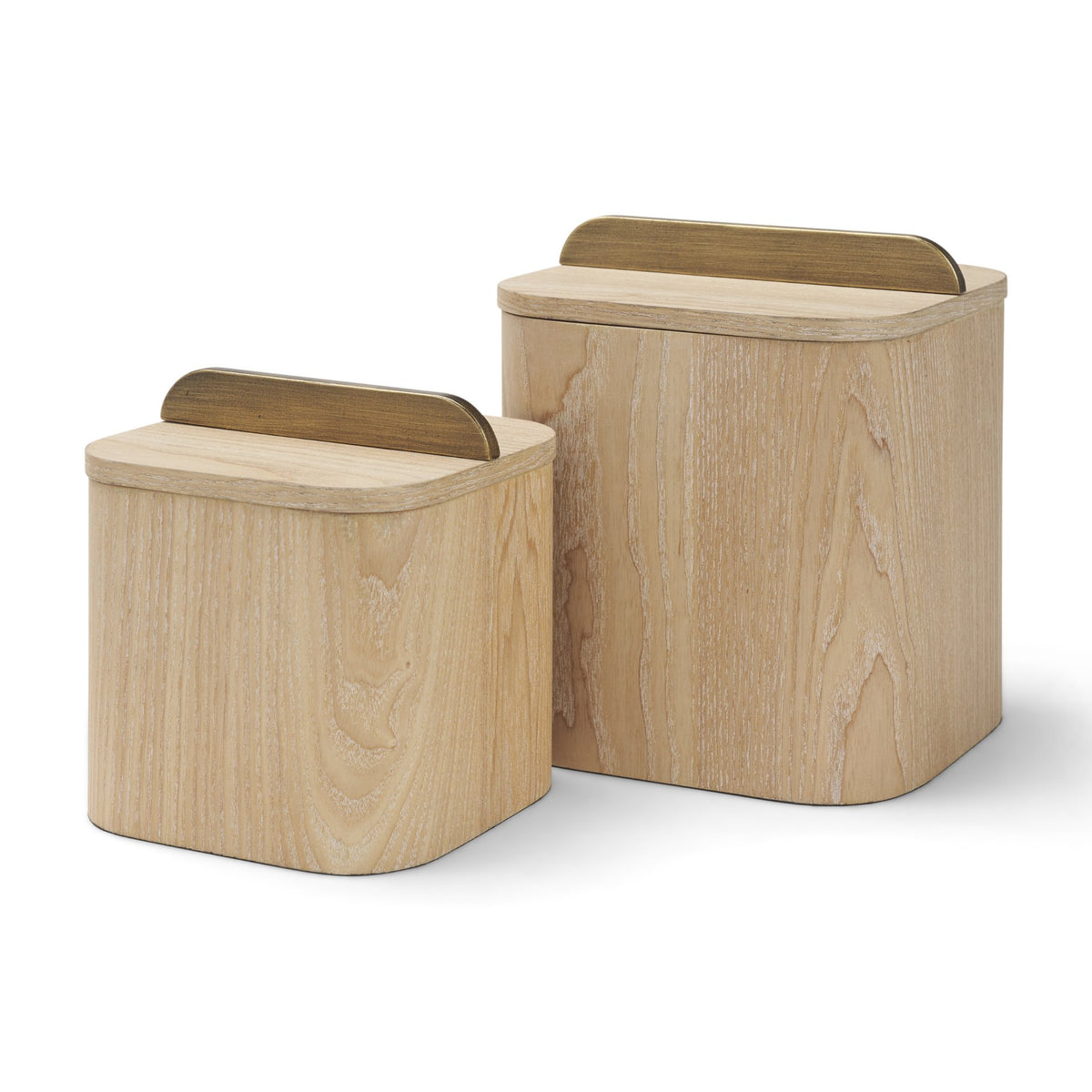 Benton White-Washed Wood w/ Brass Handle Decorative Box Set
