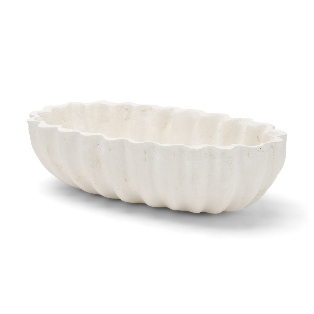 Camelia Fluted White Paper Mache Long Centerpiece Bowl from Mercana - Luna Furniture