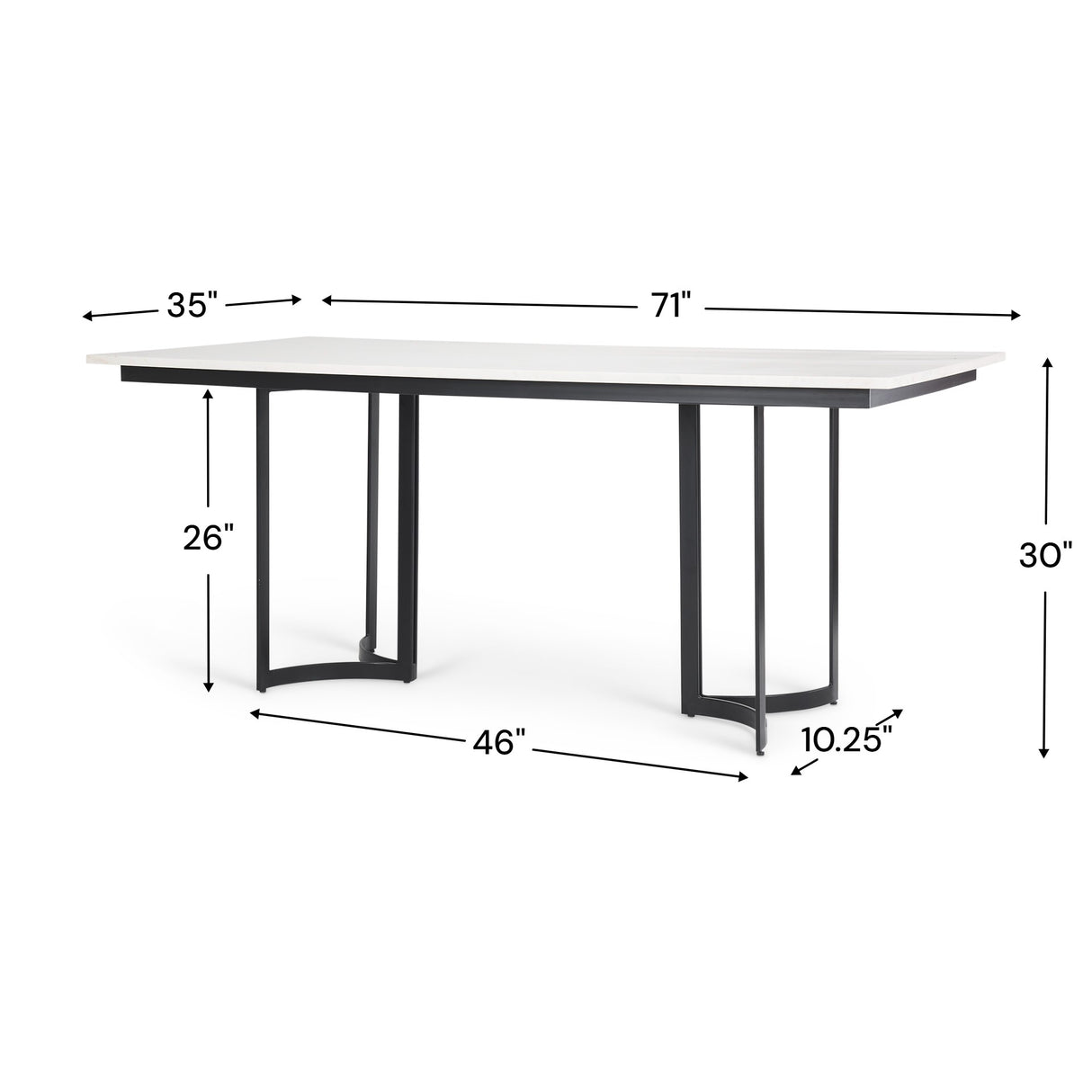 Tanner I 71L x 35W Rectangular White Marble W/ Metal Base Dining Table from Mercana - Luna Furniture