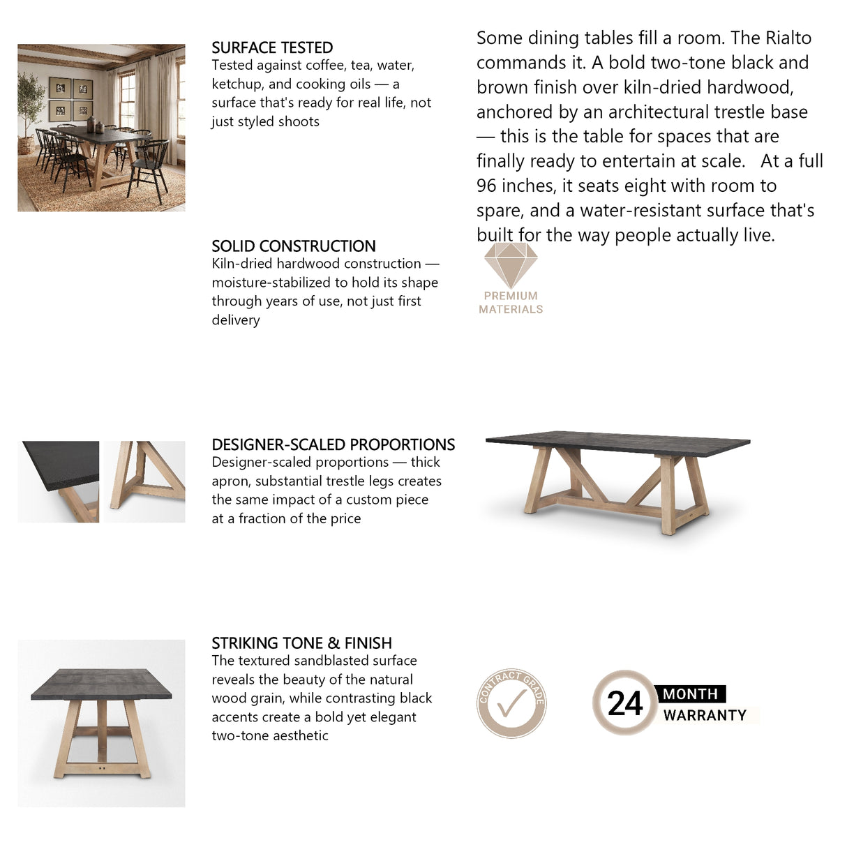 Rialto Rectangular Two-Tone Black and Brown Solid Wood Dining Table from Mercana - Luna Furniture