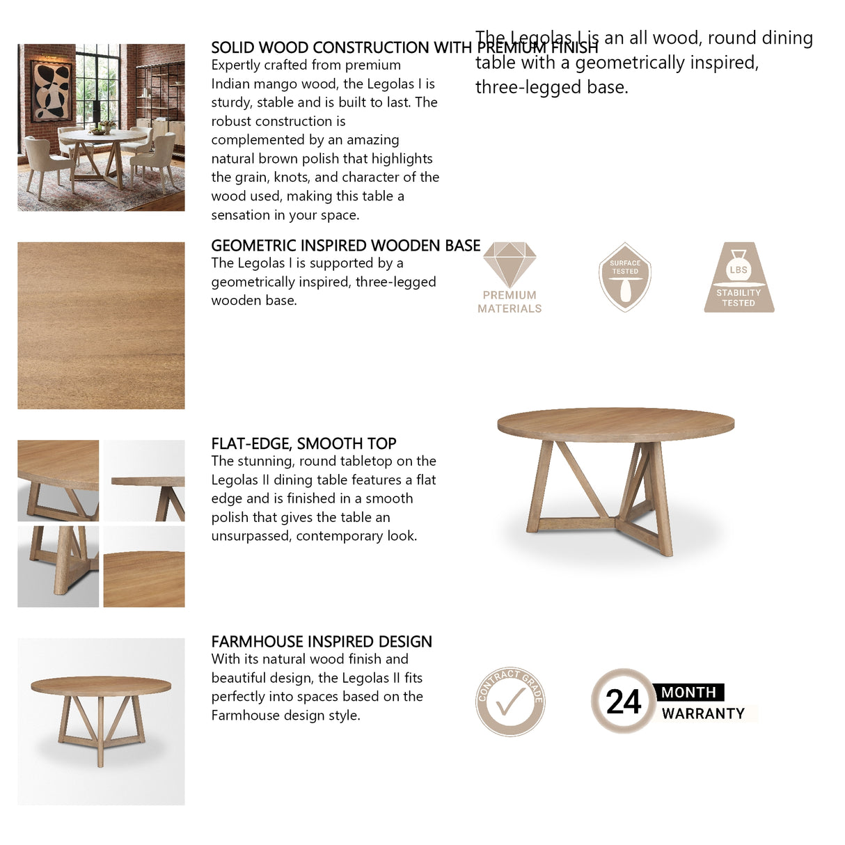 Legolas I 60" Round Brown Solid Wood Top & Base Dining Table from Mercana - Luna Furniture