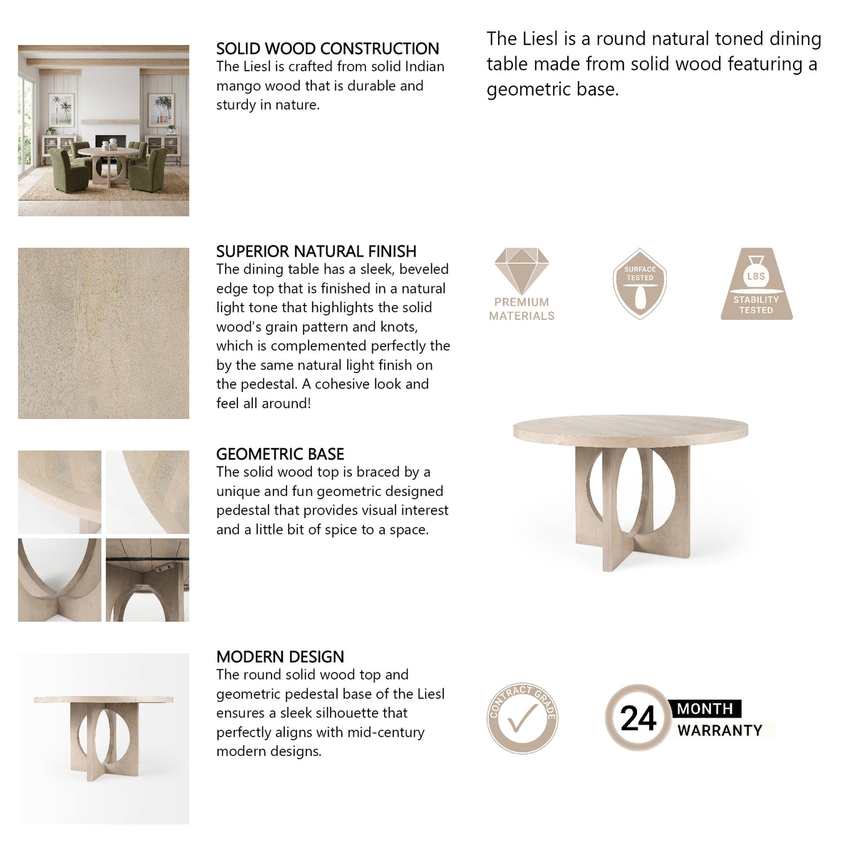 Liesl 54.L x 54.0W x 30.0H Barely Gray Finished Wood W/ Circular Top Dining Table from Mercana - Luna Furniture