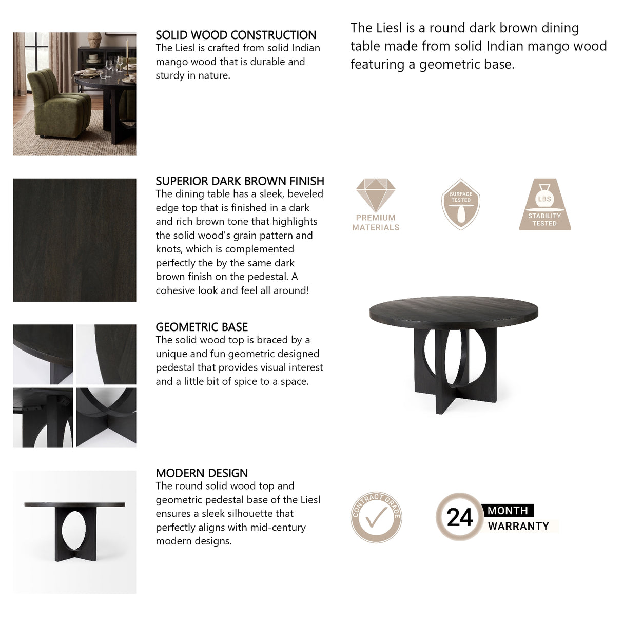 Liesl 54.L x 54.0W x 30.0H Black Wood W/ Circular Top Dining Table from Mercana - Luna Furniture