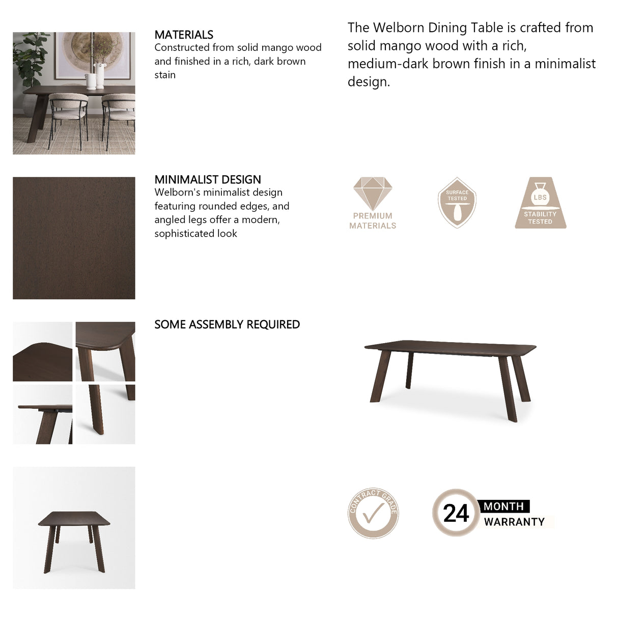 Welborn 84" Dark Brown Wood Rectangular Dining Table from Mercana - Luna Furniture