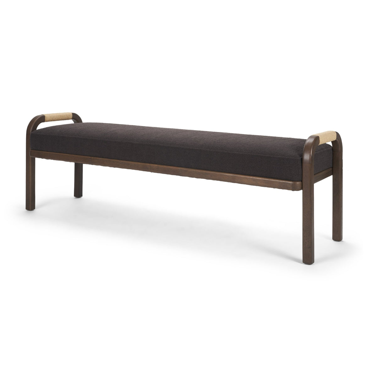 Freya Upholstered Bench | Charcoal Fabric | Brown Wood Frame from Mercana - Luna Furniture