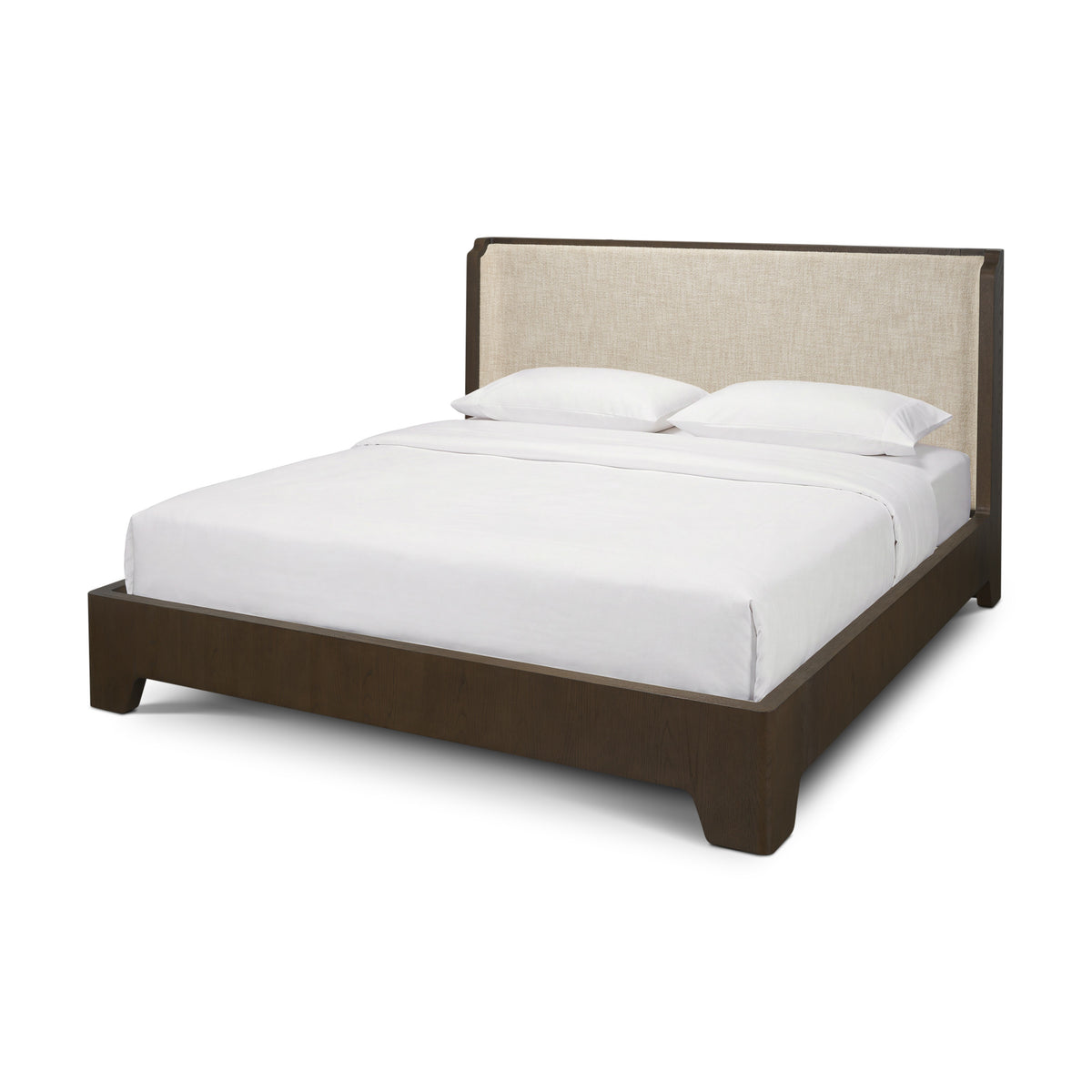 Holden King Upholstered Bedframe | Shelter Headboard | Oatmeal Performance Fabric from Mercana - Luna Furniture