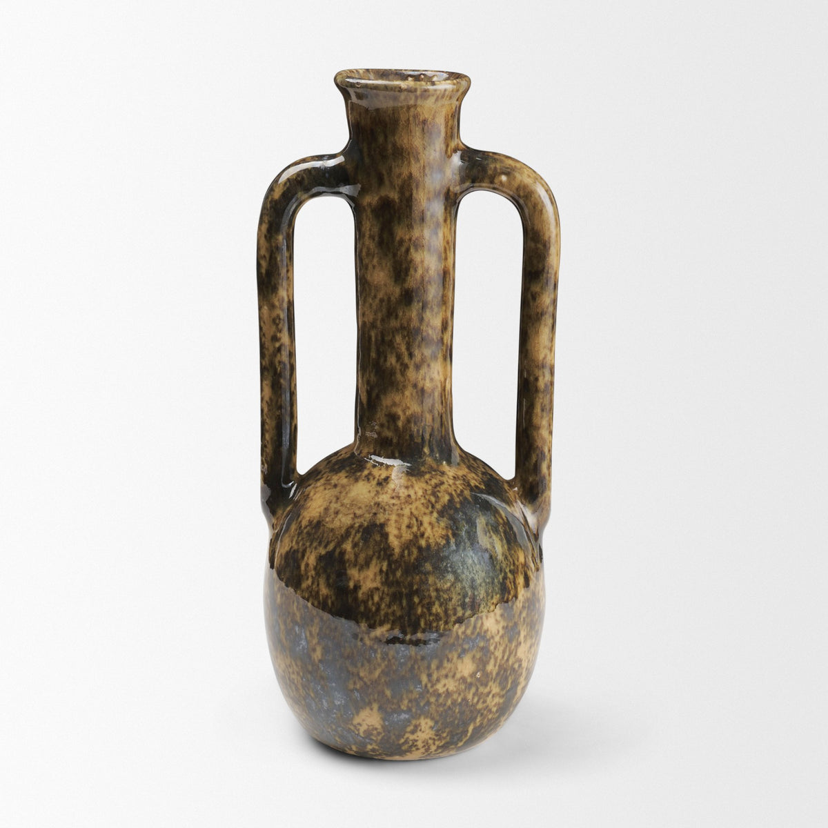Aven Mottled Brown Glazed Ceramic Tall Neck Decorative Vase w/ Handles from Mercana - Luna Furniture