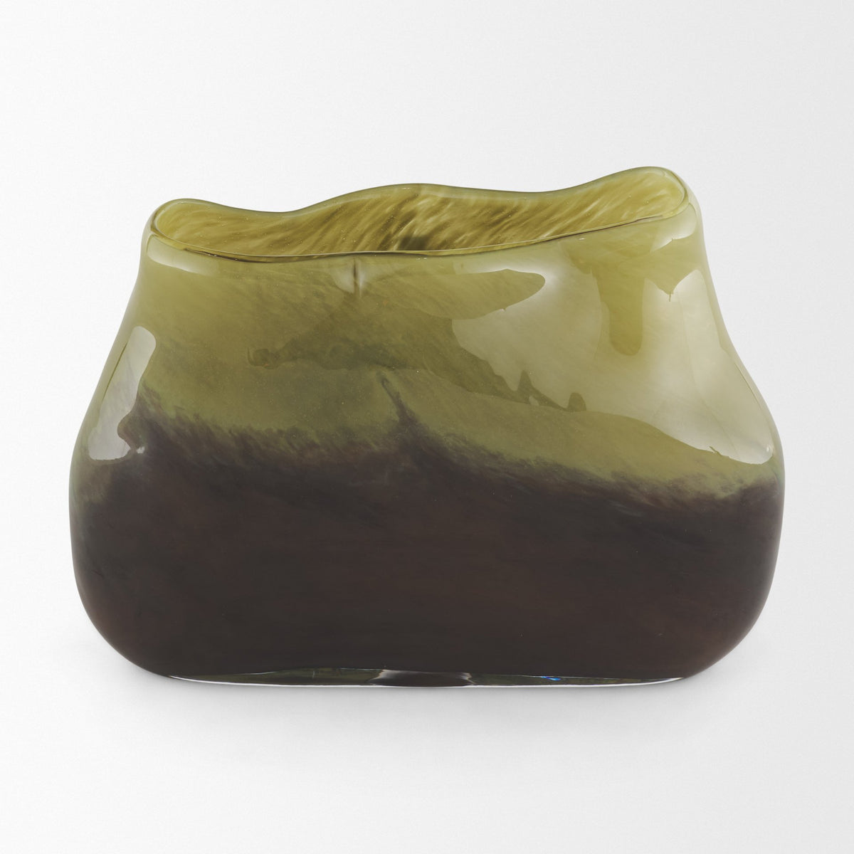 Tulano Low Green and Brown Glass Vase from Mercana - Luna Furniture