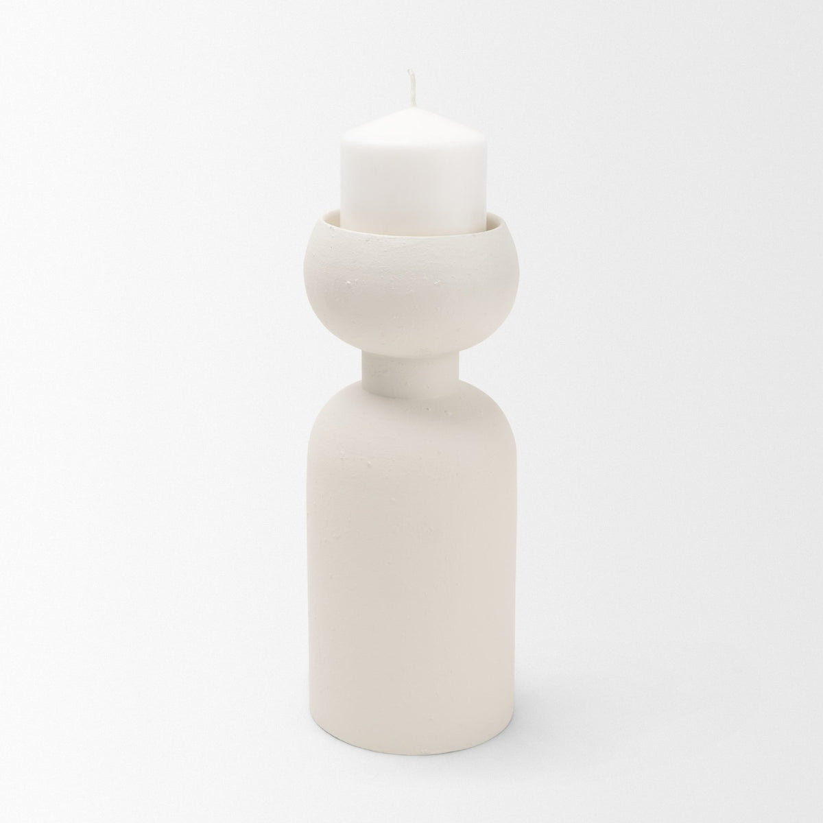 Pelar Large Matte White Metal Stacked Pillar Candle Holder