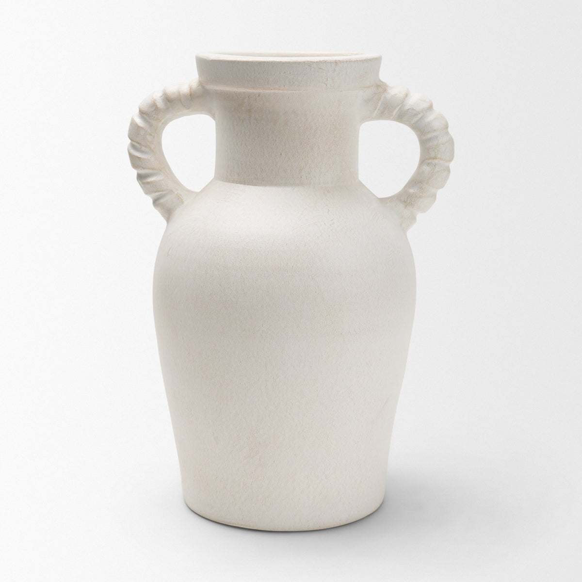 Trenza Large White Ceramic Vase w/ Twisted Handles from Mercana - Luna Furniture