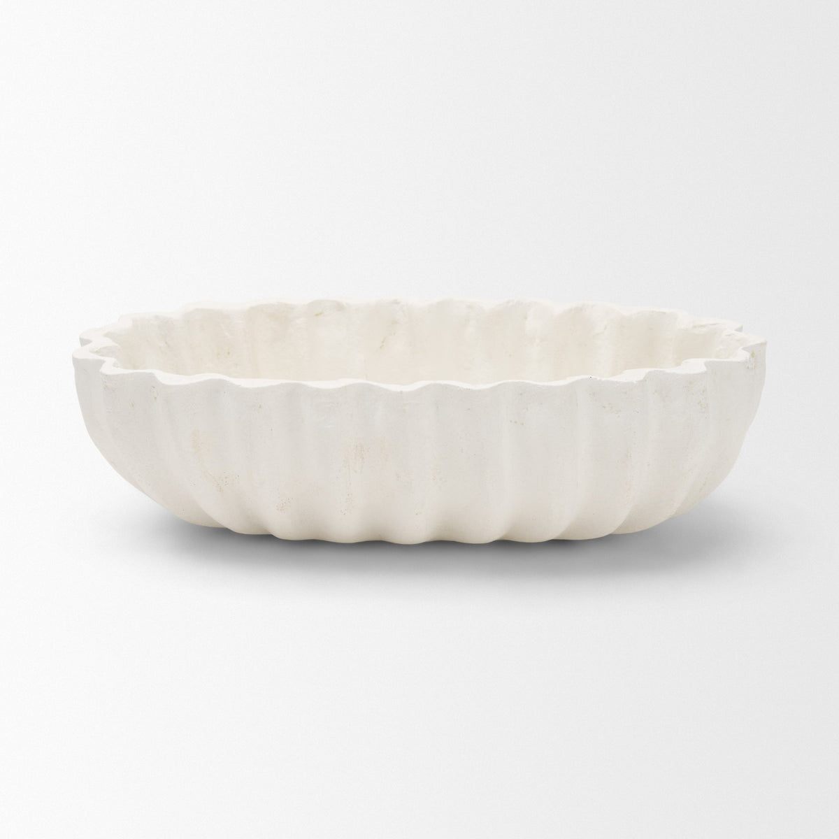 Camelia Fluted White Paper Mache Long Centerpiece Bowl from Mercana - Luna Furniture