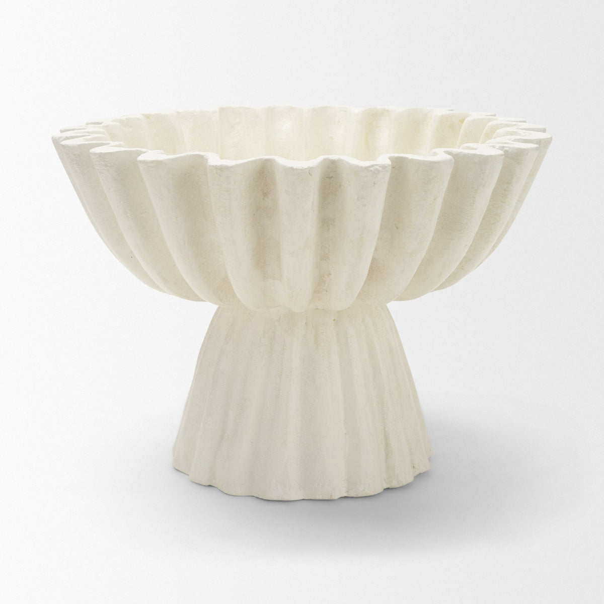 Camelia Fluted White Paper Mache Pedastal Centerpiece Bowl from Mercana - Luna Furniture