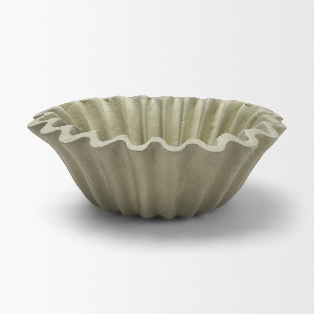 Camelia Small Fluted Sage Green Paper Mache Round Centerpiece Bowl from Mercana - Luna Furniture
