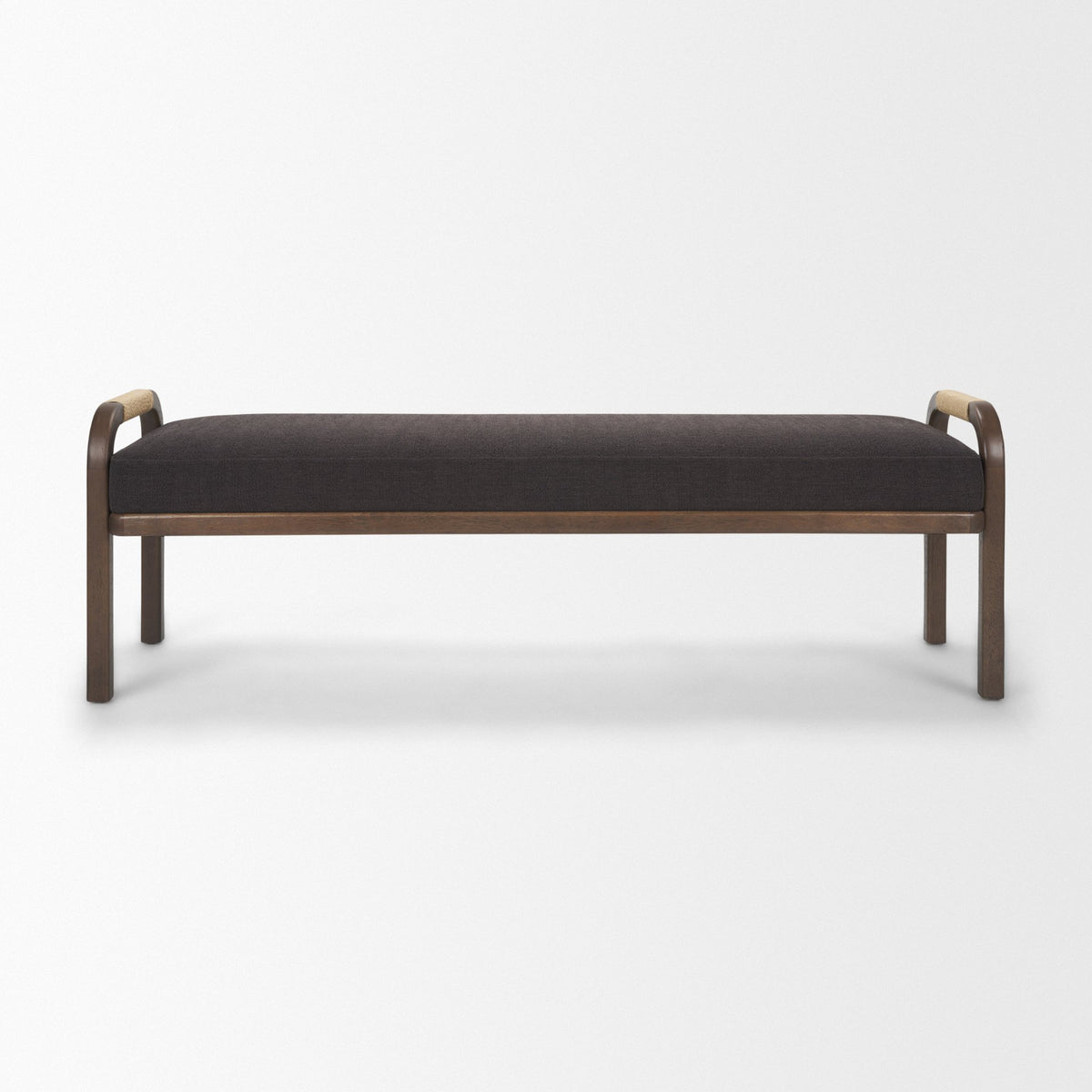 Freya Upholstered Bench | Charcoal Fabric | Brown Wood Frame from Mercana - Luna Furniture