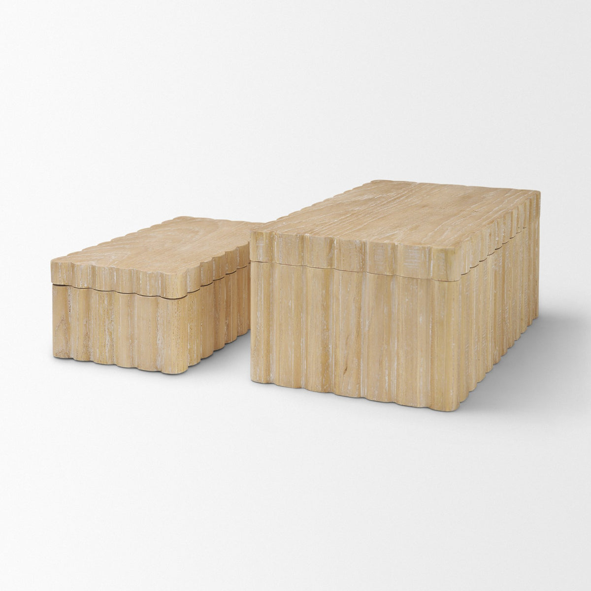Strata Fluted White-Washed Wood Decorative Box Set