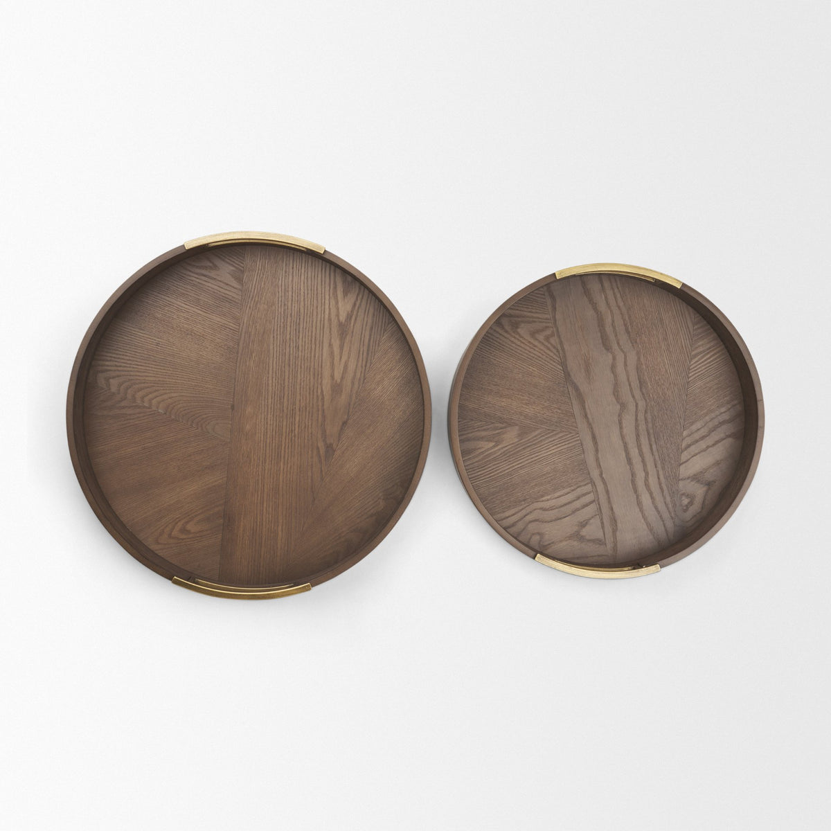 Langford Round Dark Brown Walnut Wood w/ Brass Handles Decorative Tray Set from Mercana - Luna Furniture
