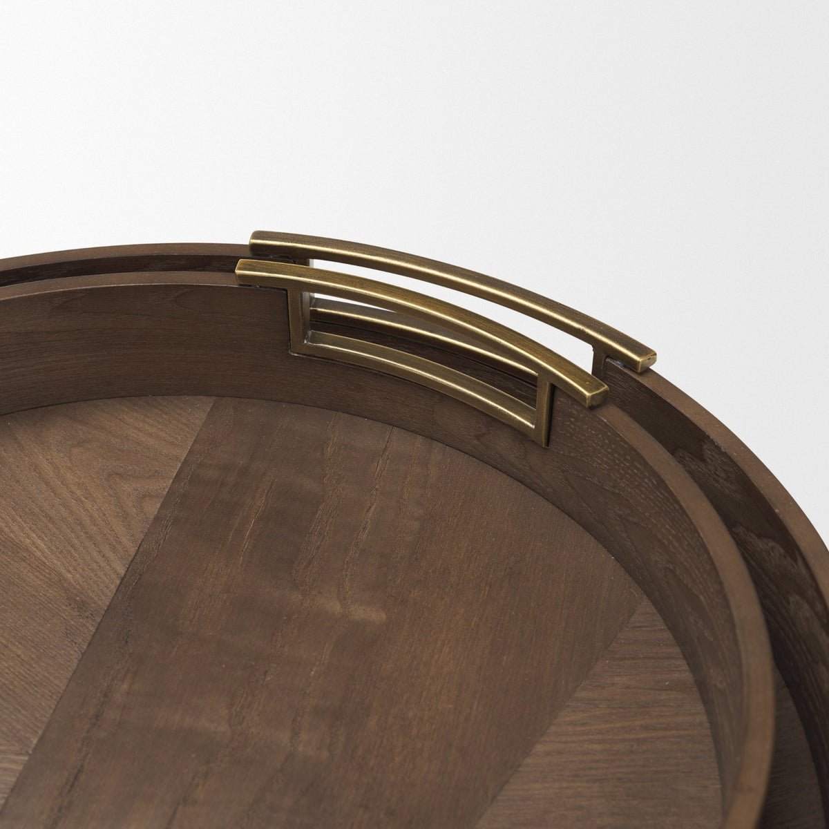 Langford Round Dark Brown Walnut Wood w/ Brass Handles Decorative Tray Set from Mercana - Luna Furniture