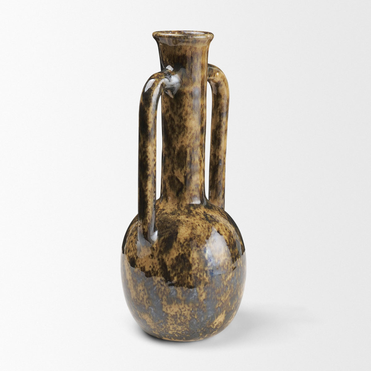 Aven Mottled Brown Glazed Ceramic Tall Neck Decorative Vase w/ Handles from Mercana - Luna Furniture