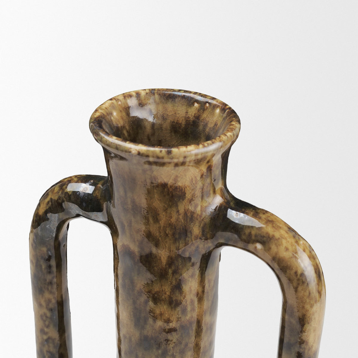 Aven Mottled Brown Glazed Ceramic Tall Neck Decorative Vase w/ Handles from Mercana - Luna Furniture