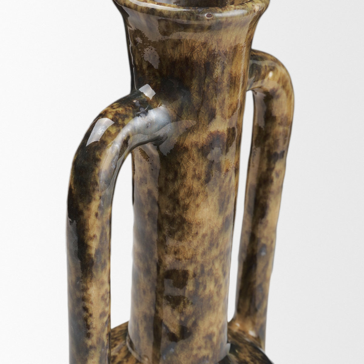 Aven Mottled Brown Glazed Ceramic Tall Neck Decorative Vase w/ Handles from Mercana - Luna Furniture